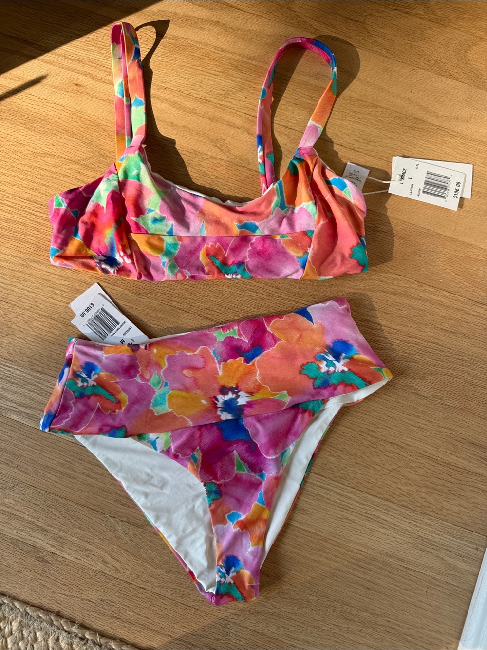 l*space Floral Two-Piece Bikini Set - Pink Orange Blue